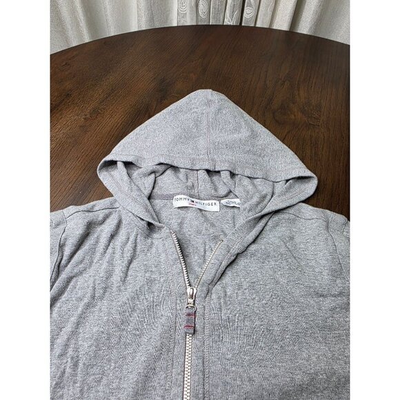 Tommy Hilfiger Women's Gray Cotton Hoodie Knit Sleeve Full-Zip Sweater Large - Picture 4 of 14